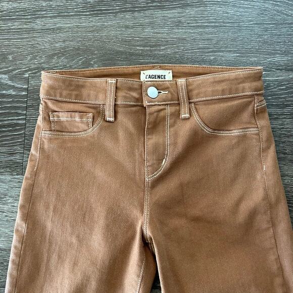 L'AGENCE Margot High Rise Skinny Jeans Java Coated Sz 24 Brown Slim Fit PantsEUC - Picture 9 of 16